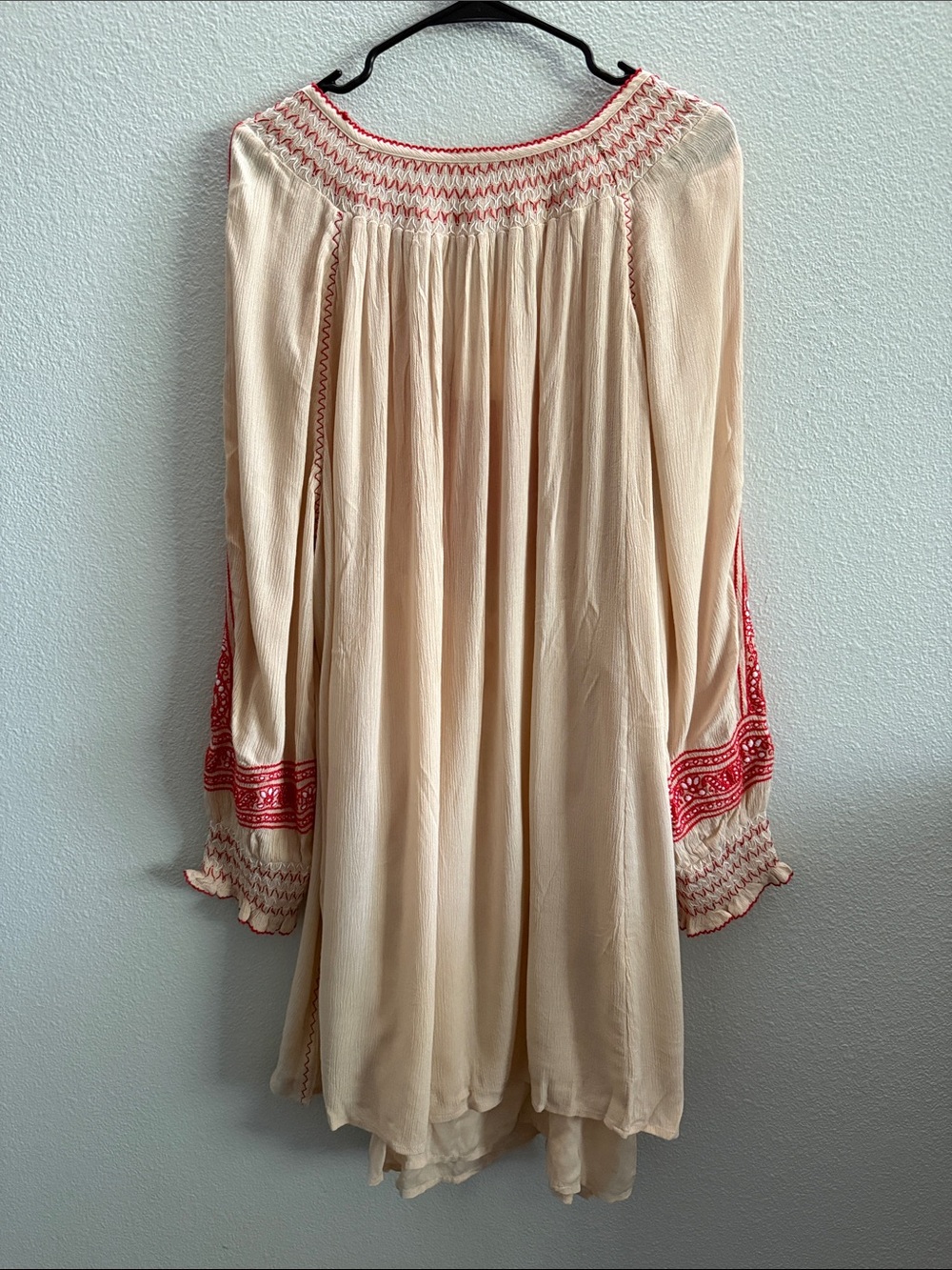 Free People Dress Large Wind Willow Mini Cream Red Embroidered Y2K Boho Hippie - Picture 3 of 13